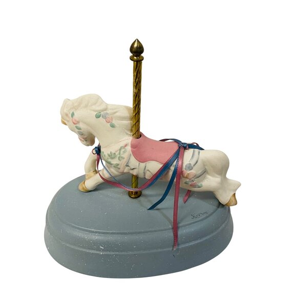 Hoopes  Carousel Horse Figurine Hoopes‎ With Floral Design & Blue Base Signed - Picture 3 of 6